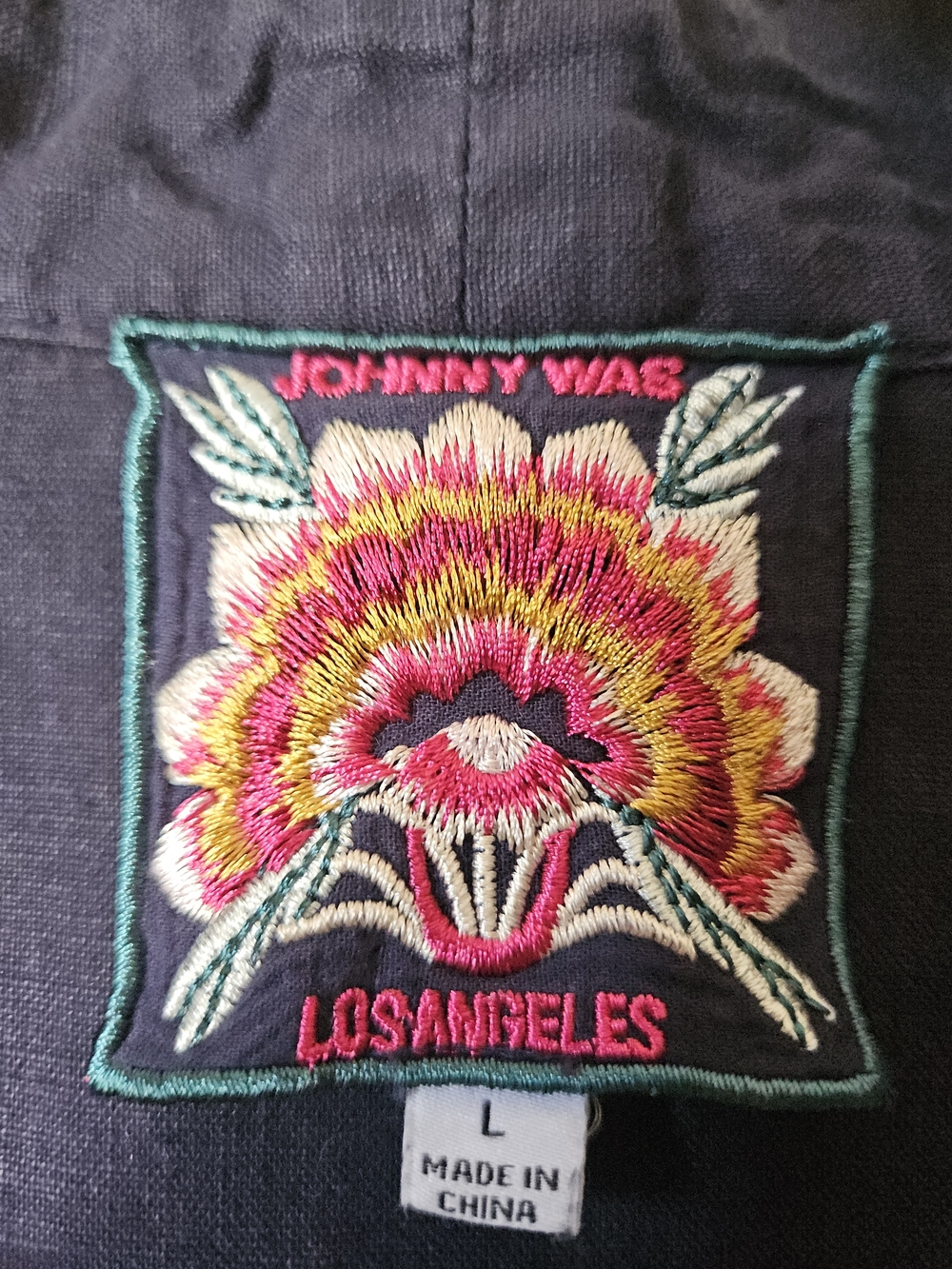 Johnny Was Linen Navy Embroidered Peacock Kimono Jacket Boho - Picture 3 of 3
